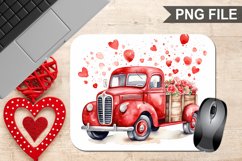 Red truck with hearts Valentine&#039;s Day Mouse Pad PNG Design Product Image 1