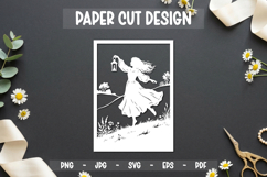Girl with lantern Romantic Paper Cut Card, 5x7 Paper cut Product Image 1