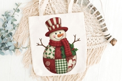 Patchwork Snowman PNG, Christmas quilted snowman Png. Product Image 6