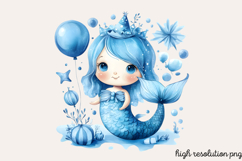 Pastel Cute Mermaid Watercolor Clipart PNG Product Image 1