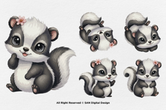 15 Bundle Watercolor Skunk Girl Cute Stripe Forest Animal Product Image 5