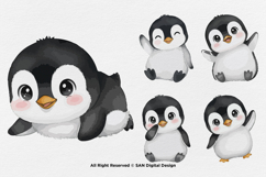 15 Bundle Watercolor Baby Penguin Cute Kids Pose Ice White Product Image 5