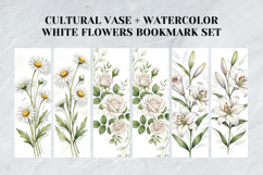 Cultural Vase &amp; Watercolor White Flowers Bookmark Set Product Image 5