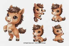 15 Bundle Watercolor Brown Cute Horse Baby Foal Pony Unicorn Product Image 5
