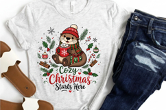 Cozy Christmas Starts Here PNG, Cute Otter Christmas PNG Product Image 4