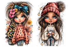 36 JPG Whimsical Cute Christmas Watercolor Girls Bundle Product Image 2