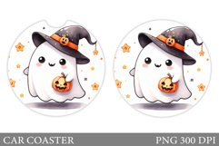 Cute Ghost Car Coaster Design. Halloween Car Coaster Product Image 1
