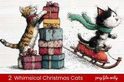 2 Whimsical Christmas Cats Clipart | Cute Holiday Cat PNG Product Image 1
