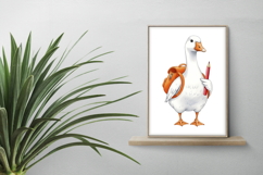 Cute Goose with Backpack Holding a Crayon Watercolor PNG Product Image 2