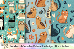 Cute Cats Seamless Patterns, Doodle Cat PNG, Cat Lover Print Product Image 1
