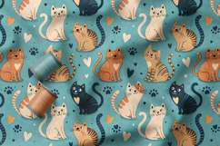 Cute Cats Seamless Patterns, Doodle Cat PNG, Cat Lover Print Product Image 2