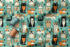 Cute Cats Seamless Patterns, Doodle Cat PNG, Cat Lover Print Product Image 3