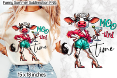 Funny Summer Cow Sublimation, Moo-tini Time Cow Cocktail PNG Product Image 1