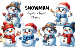 Snowman Christmas Clipart. Cute Winter PNG Set Product Image 1