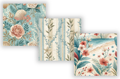 Beach Toile Digital Paper Pack, Vintage Floral Toile Product Image 10
