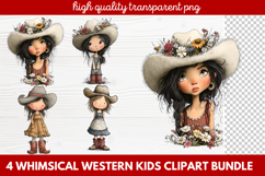 4 Whimsical Western Kids Clipart | Cute Cowboy &amp; Cowgirl PNG Product Image 1