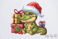 Watercolor Christmas Crocodile Clipart Bundle PNG Product Image 6