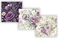 Purple Watercolor Floral Digital Paper, Seamless Shabby Chic Product Image 5