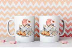 Watercolor gnome in a mug of tea with cookies, Gnome PNG Product Image 5