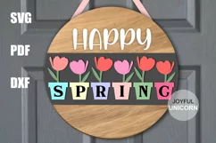 Happy Spring door Sign | Tulip door hanger SVG Product Image 1