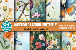 Watercolor Spring Butterfly Background Paper PNG Product Image 6