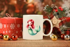 11 Cute Mermaid Cartoon Watercolor Cliparts Product Image 5