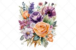 Watercolor Purple Floral Bouquet Clipart Bundle, Transparent Product Image 5