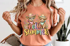 Hello Summer PNG Highland Cow Clipart Cute Calf Sublimation Product Image 5