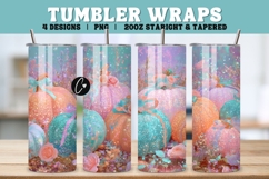 Pastel Glitter Pumpkins Fall Tumbler Wrap PNG Product Image 1