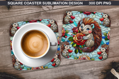 Hedgehog Coaster Sublimation, Christmas Coaster PNG Design Product Image 1