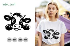 Kawaii Peeking Cow SVG &amp; Clipart - Isolated Cut file Product Image 1