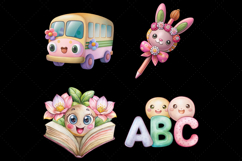 Back to School Png, Kawaii School Watercolor Clipart Product Image 5