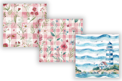 Preppy Summer Floral Digital Paper, Seamless Watercolor Product Image 5