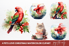 Pets Love Christmas Watercolor Clipart Product Image 1