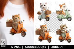 Cute Cat Riding Scooter Clipart Sublimation PNG Product Image 1