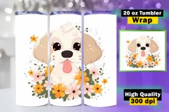 Dog &amp; Flower Tumbler Sublimation, 20 oz Skinny Tumbler Wrap Product Image 1