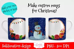 Christmas photo mug wrap for custom gifts, snowman mug png Product Image 2