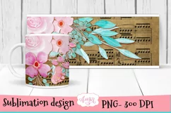 Musical mug wrap for sublimation, floral mug PNG Product Image 3