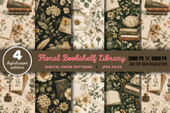 Floral Bookshelf Library Digital Pattern JPG Product Image 1