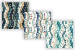 Seamless Coastal Nautical Pattern Bundle, Navy Blue Ocean Product Image 5