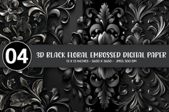 3D Black Floral Embossed Digital Paper Product Image 1