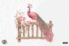 Pink Peacocks Garden Clipart - Peacock PNG Product Image 1