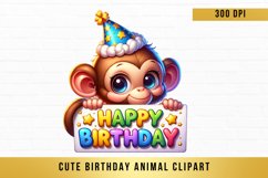 cute Birthday Animal Clipart, Peeking Birthday Animal png Product Image 1