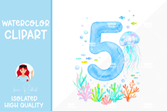 Ocean Number 5 Watercolor Clipart  Product Image 1