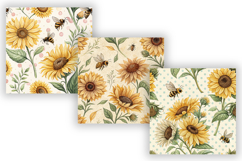 Sunflower Honey Bee Seamless Digital Paper, Floral Botanical Product Image 5