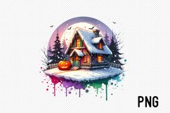 Cozy Halloween Cottage Sublimation - Cozy Cottage Landscape Product Image 1