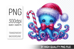 Christmas Octopus Clipart PNG, Festive Octopus illustration Product Image 1