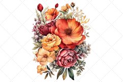 Watercolor Red Floral Bouquet Clipart Bundle, Sublimation Product Image 5