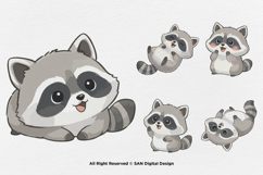15 Bundle Watercolor Raccoon Cute Baby Animal Forest Wild Product Image 5
