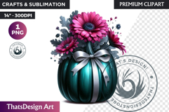 Floral Coquette Pumpkin and Daisy PNG with bow fall Clipart Product Image 1